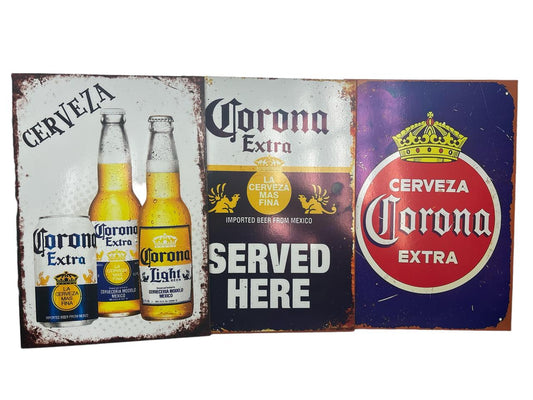 3 Cuadros Retablo Cerveza Corona Poster Bar Afiches Madera